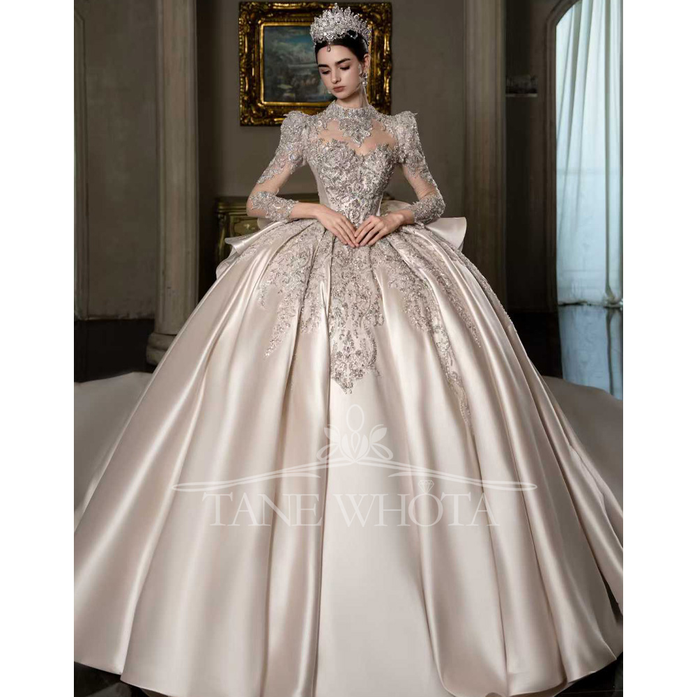 Embroidery Rose - Luxuriöses, rosafarbenes, mit Pailletten besetztes Ballkleid-Hochzeitskleid