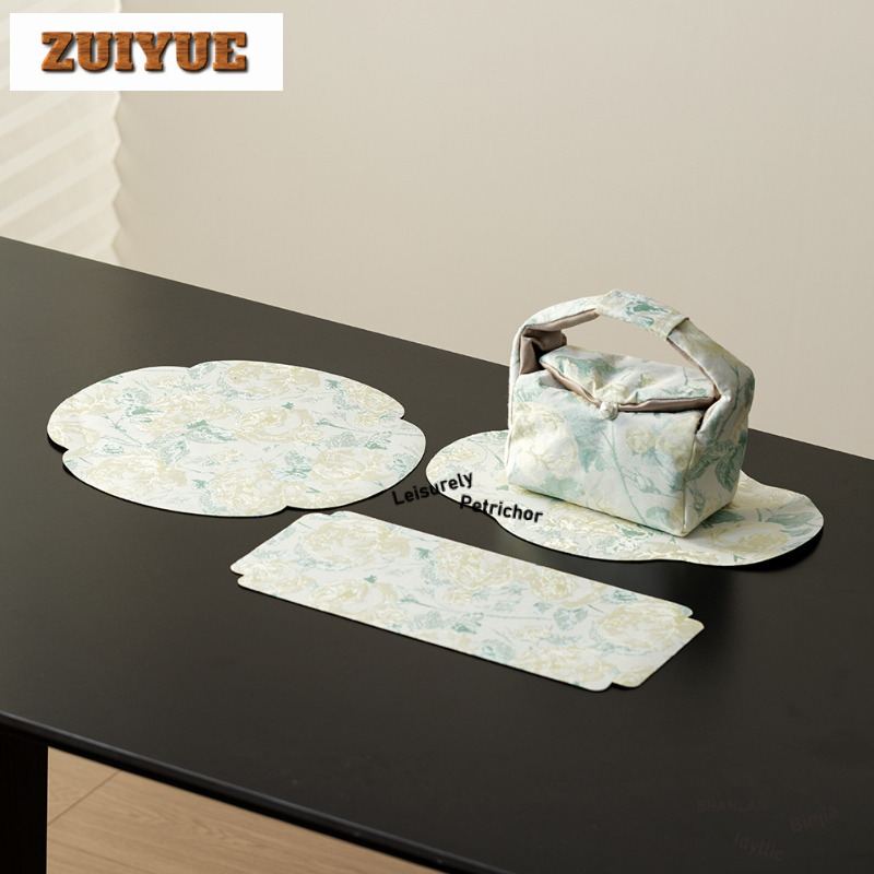 Embroidery Rose - Brokat Stickerei Gelbe Rose Tee Tischsets