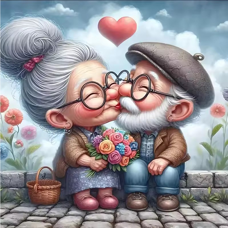 Embroidery Kiss - Romantischer Kuss zwischen einem älteren Paar,