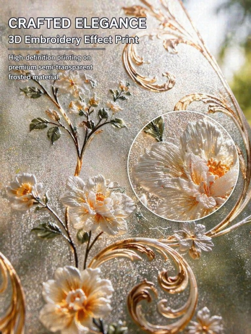 Embroidery Diy - Stickereimuster Mattierte Sichtschutz-Fensterfolie Lichtdurchlässig Lichtblockierend Statisch