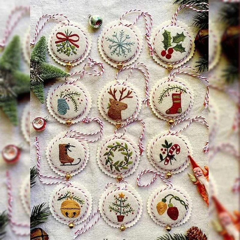 Embroidery Xmas Ornaments - Weihnachts-Stickerei-Set DIY Handornamente Kreuzstich-Set mit Muster