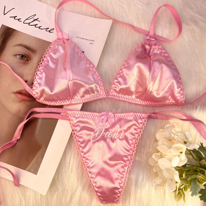 Embroidery Names - Personalisiertes Namens-Tanga-Set mit Triangel-BH, 2-teilig, sexy