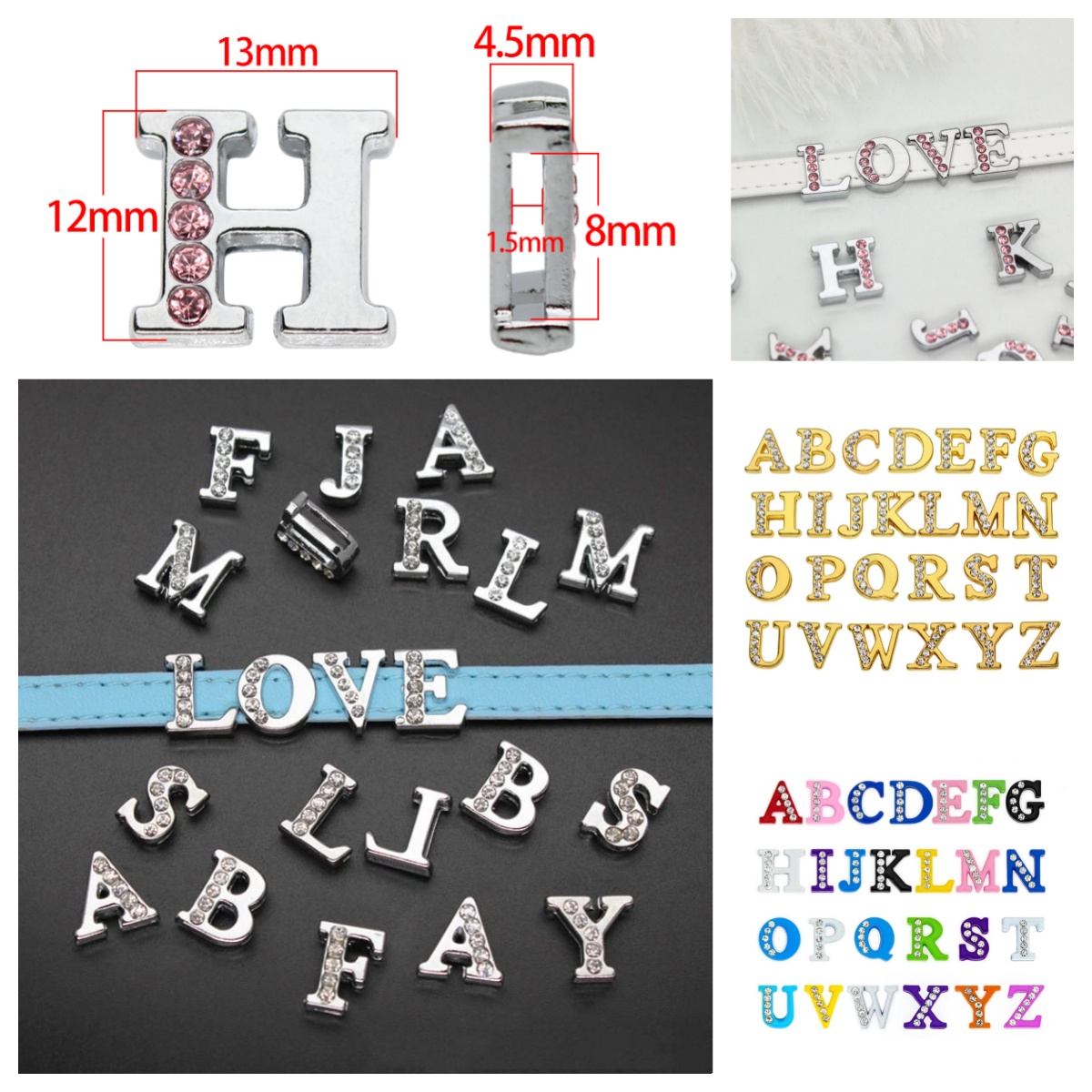 Embroidery Charm - 50 Stück/Set Buchstaben-Schiebeanhänger mit 8MM Loch,