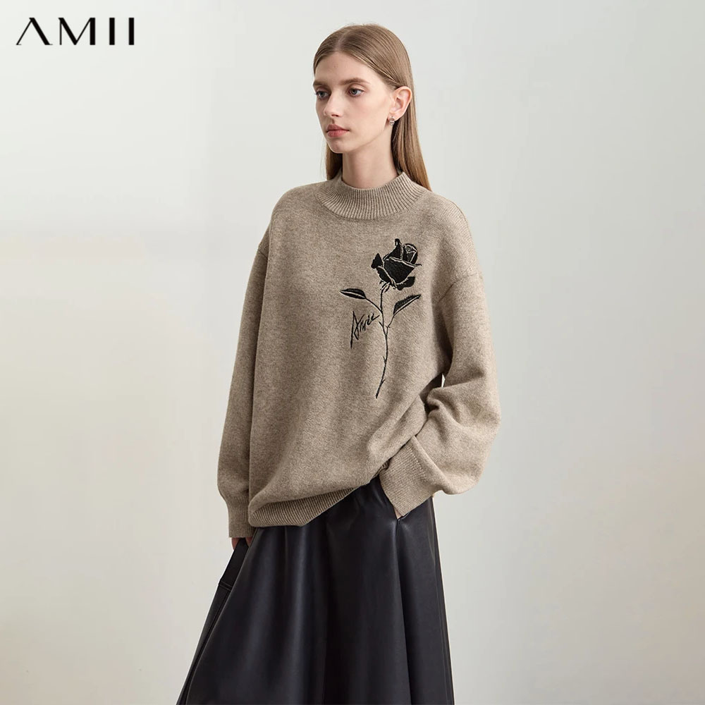 Embroidery Rose - Amii Pullover für Herbst Winter Damenkleidung