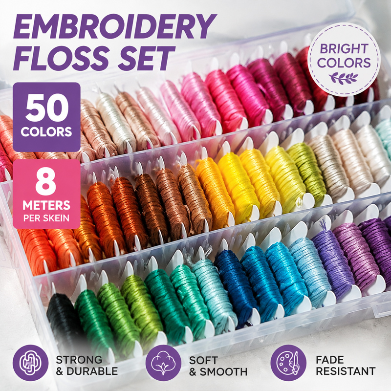 Embroidery Diy - 100% Baumwolle Stickgarn-Set mit Aufbewahrungsbox, vielseitig