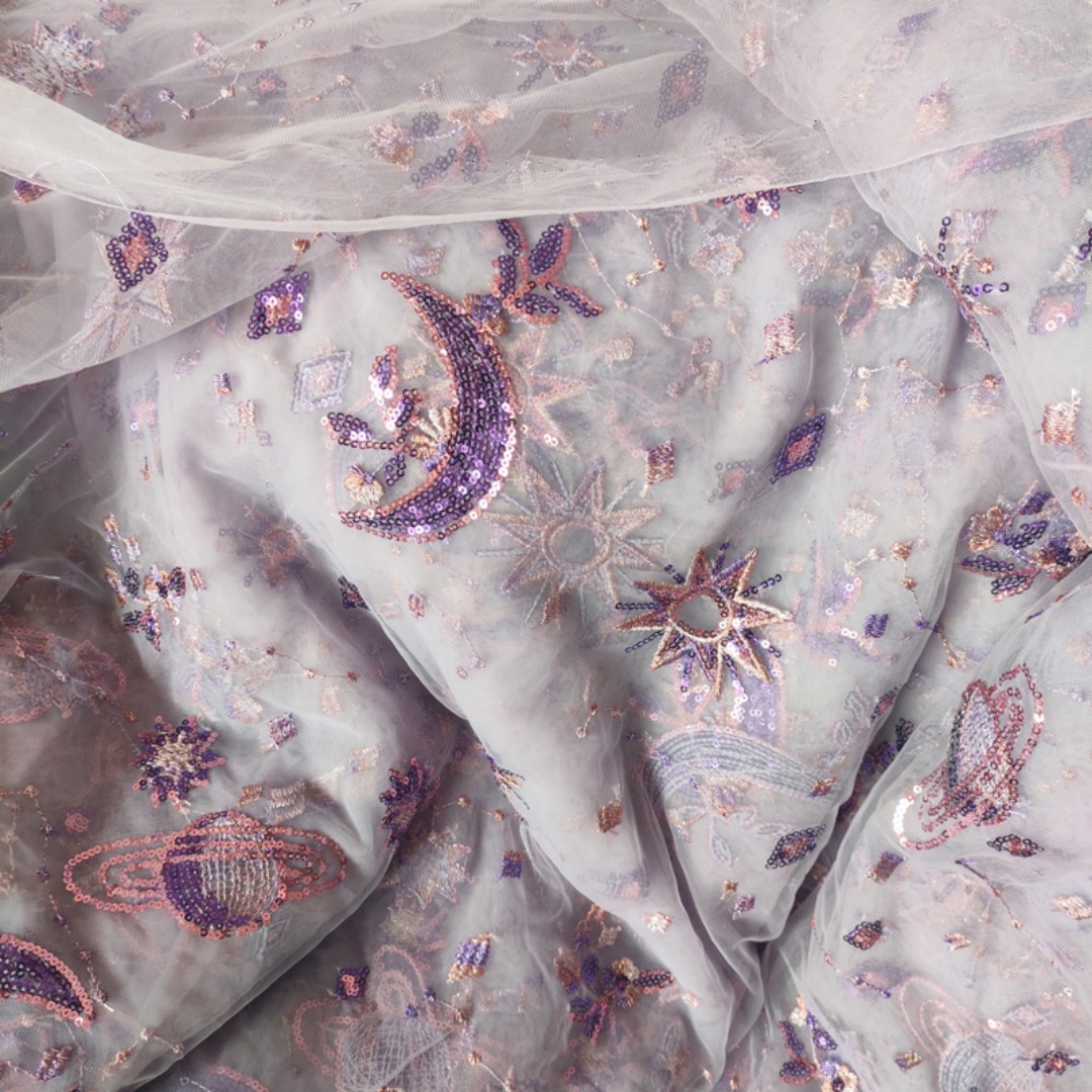 0,5 Meter Lila Breite 55,11 Zo – Embroidery Net Fabric Bewertung und Preis