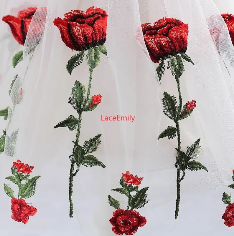 Rote Rose Spitzenstoff Blumens – Embroidery Rose Bewertung und Preis